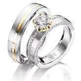 Alianças de prata com ouro 18K e diamantes híbridos na feminina Cód. 6226 - Volpi Joias